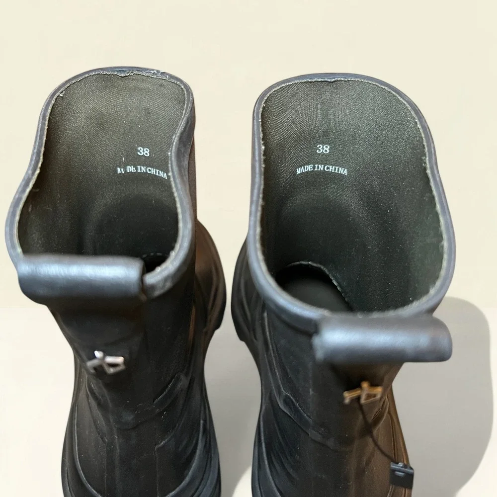 Rag &‎ Bone SHILOH Rain Boots 38 Women's Waterproof Rubber Moto Boots Black Sole